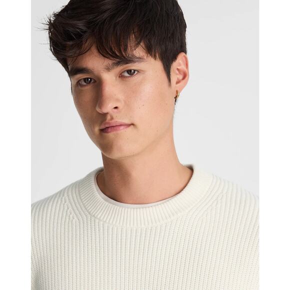 Madewell Men's Cotton Shaker-Stitch Crewneck Sweater Vintage Ivory Size M NWT - Picture 4 of 12